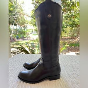 $398 - FRYE Melissa Button Inside Zip Leather Riding Boot in Black Size 6